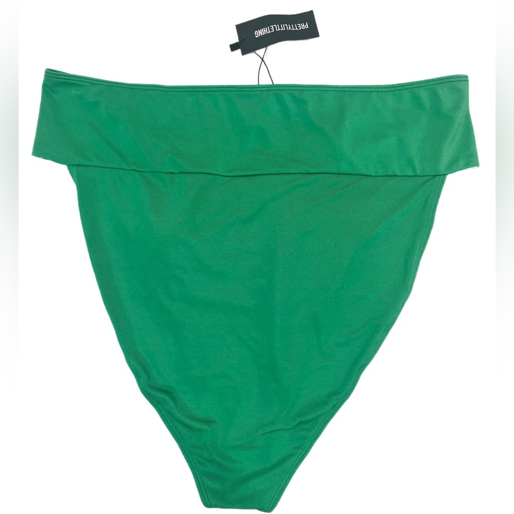 PrettyLittleThing | GREEN HAMMERED TRIM HIGH WAIST BIKINI BOTTOMS NWT US 14 - Picture 12 of 13